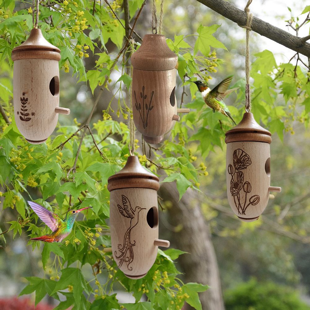 Hummingbird House Wooden Hummingbird Nest for Outside Hanging Garden Bird Feeder view 6