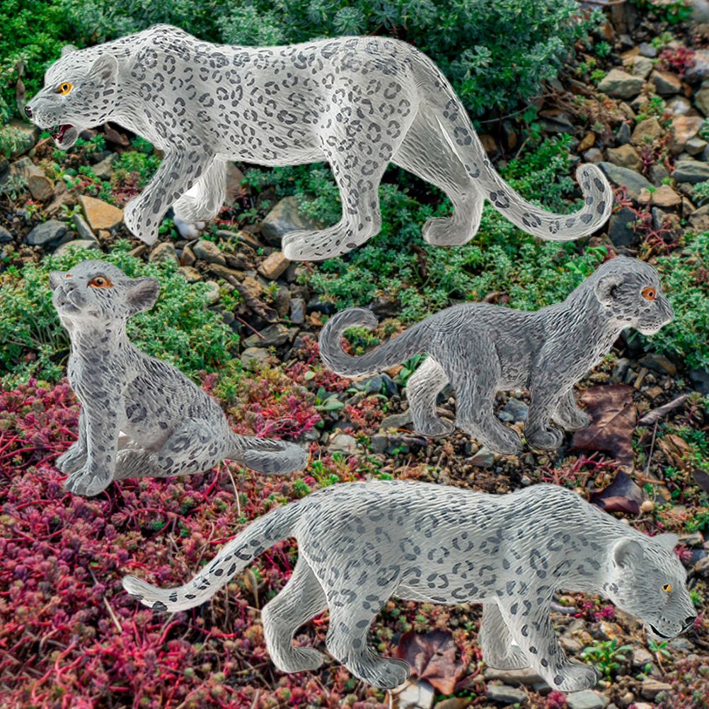 4 Pieces Snow Leopard Figurine PVC Realistic Snow Leopards Miniature Wild view 6