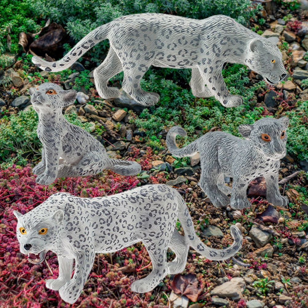 4 Pieces Snow Leopard Figurine PVC Realistic Snow Leopards Miniature Wild view 7