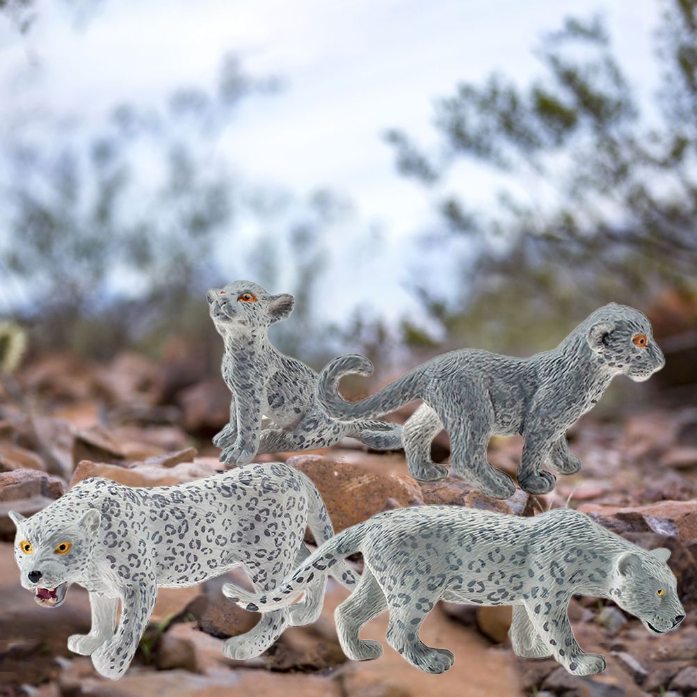 4 Pieces Snow Leopard Figurine PVC Realistic Snow Leopards Miniature Wild view 8