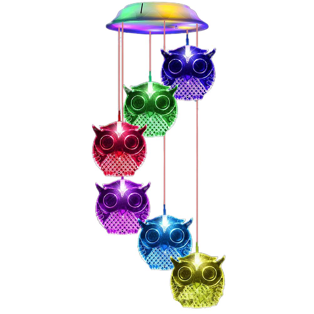 Owl Solar Wind Chime Light Waterproof Color Changing Outdoor Solar Garden view 2