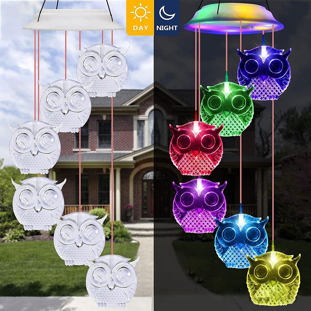Owl Solar Wind Chime Light Waterproof Color Changing Outdoor Solar Garden view 3
