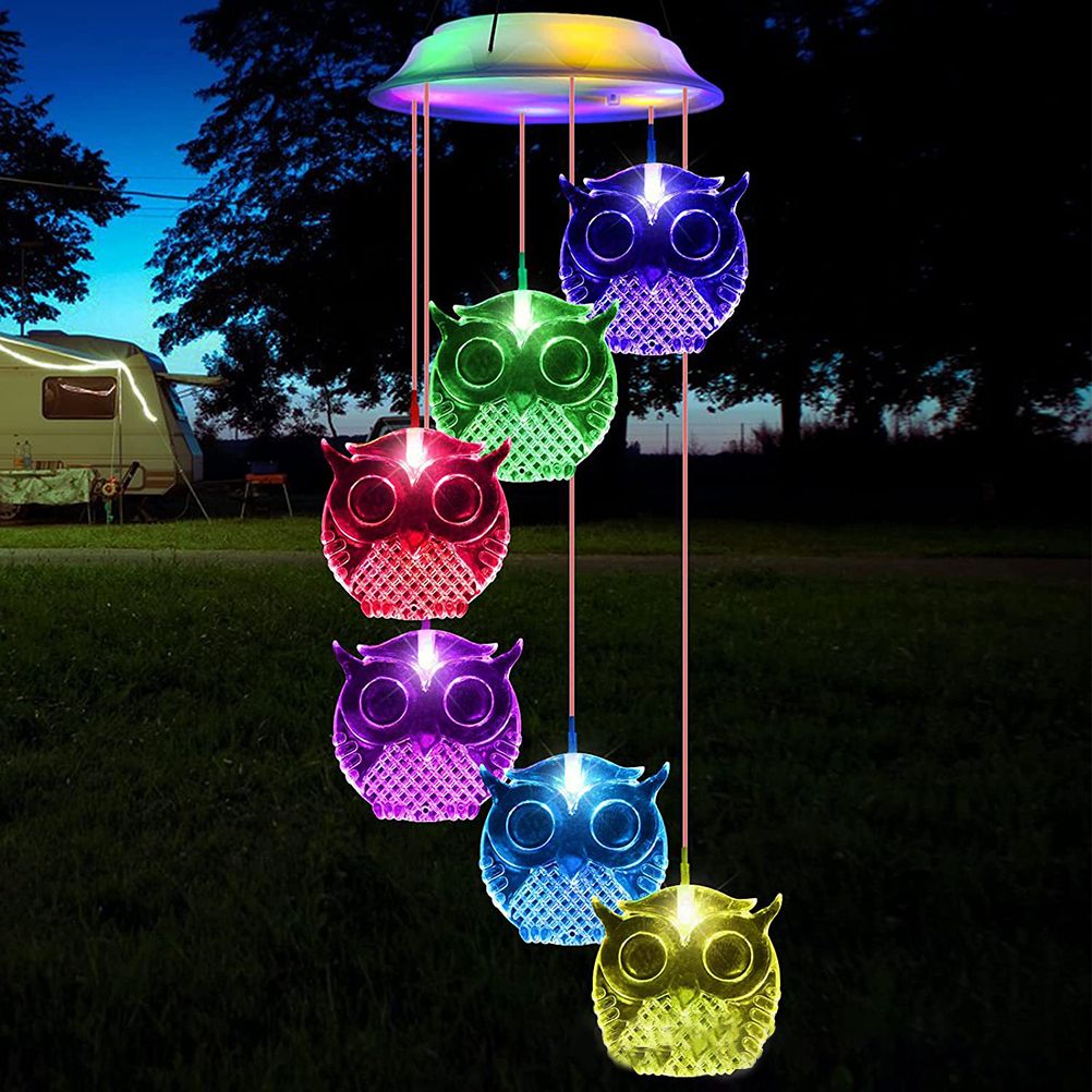 Owl Solar Wind Chime Light Waterproof Color Changing Outdoor Solar Garden view 8