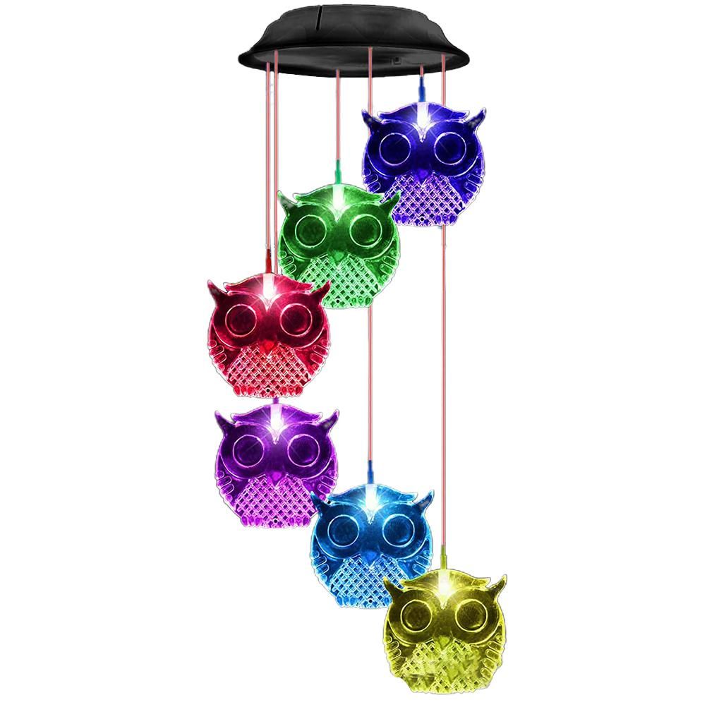 Owl Solar Wind Chime Light Waterproof Color Changing Outdoor Solar Garden view 2