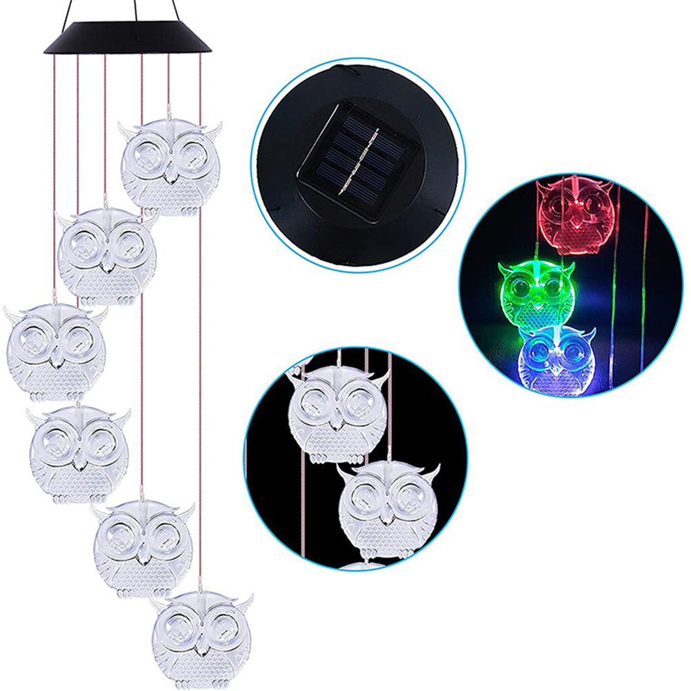 Owl Solar Wind Chime Light Waterproof Color Changing Outdoor Solar Garden view 4