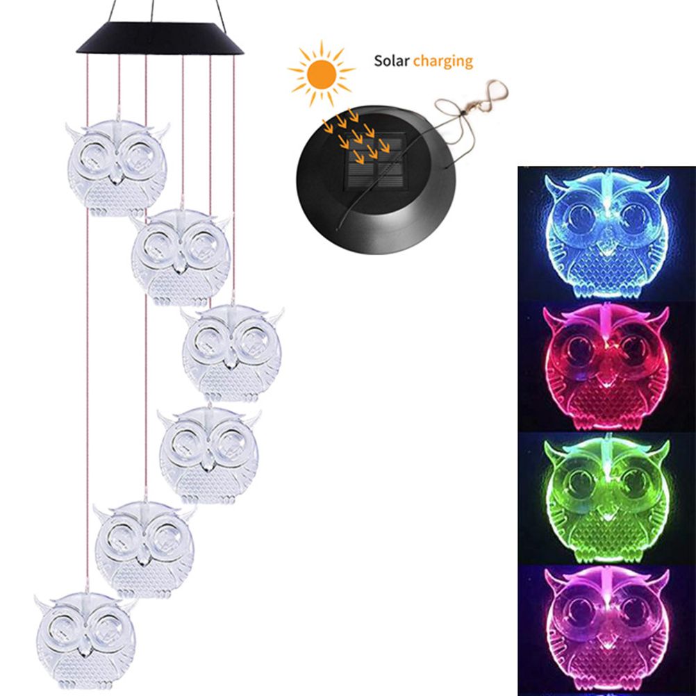 Owl Solar Wind Chime Light Waterproof Color Changing Outdoor Solar Garden view 5