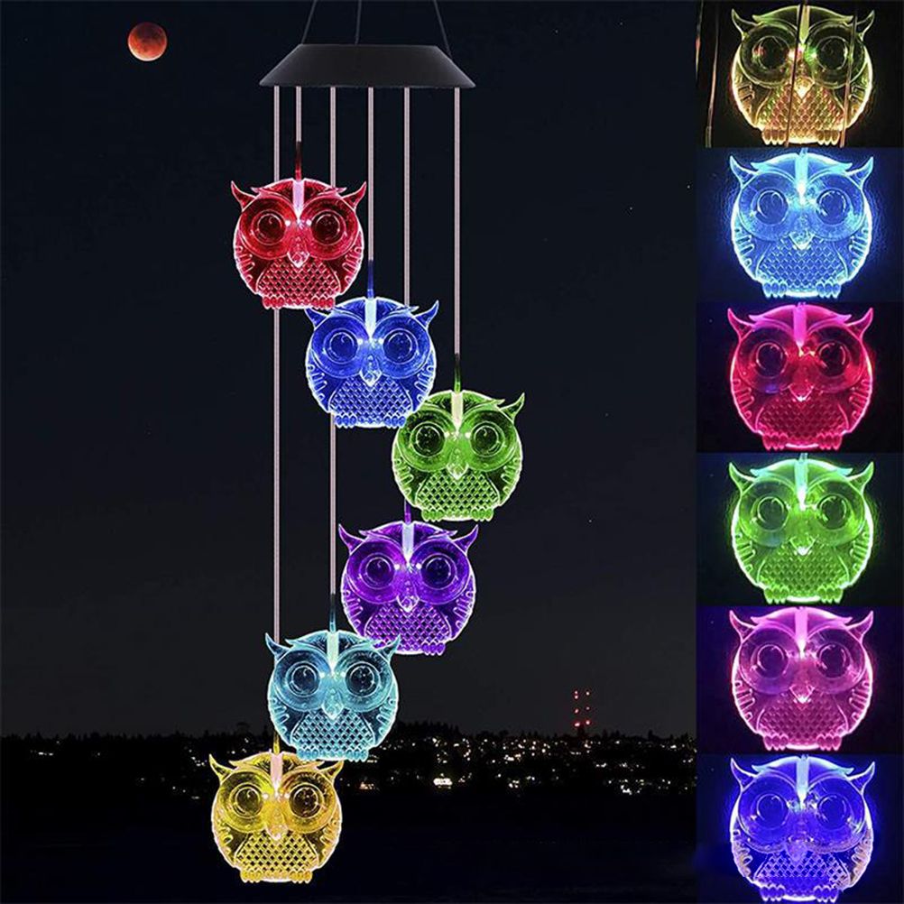 Owl Solar Wind Chime Light Waterproof Color Changing Outdoor Solar Garden view 7