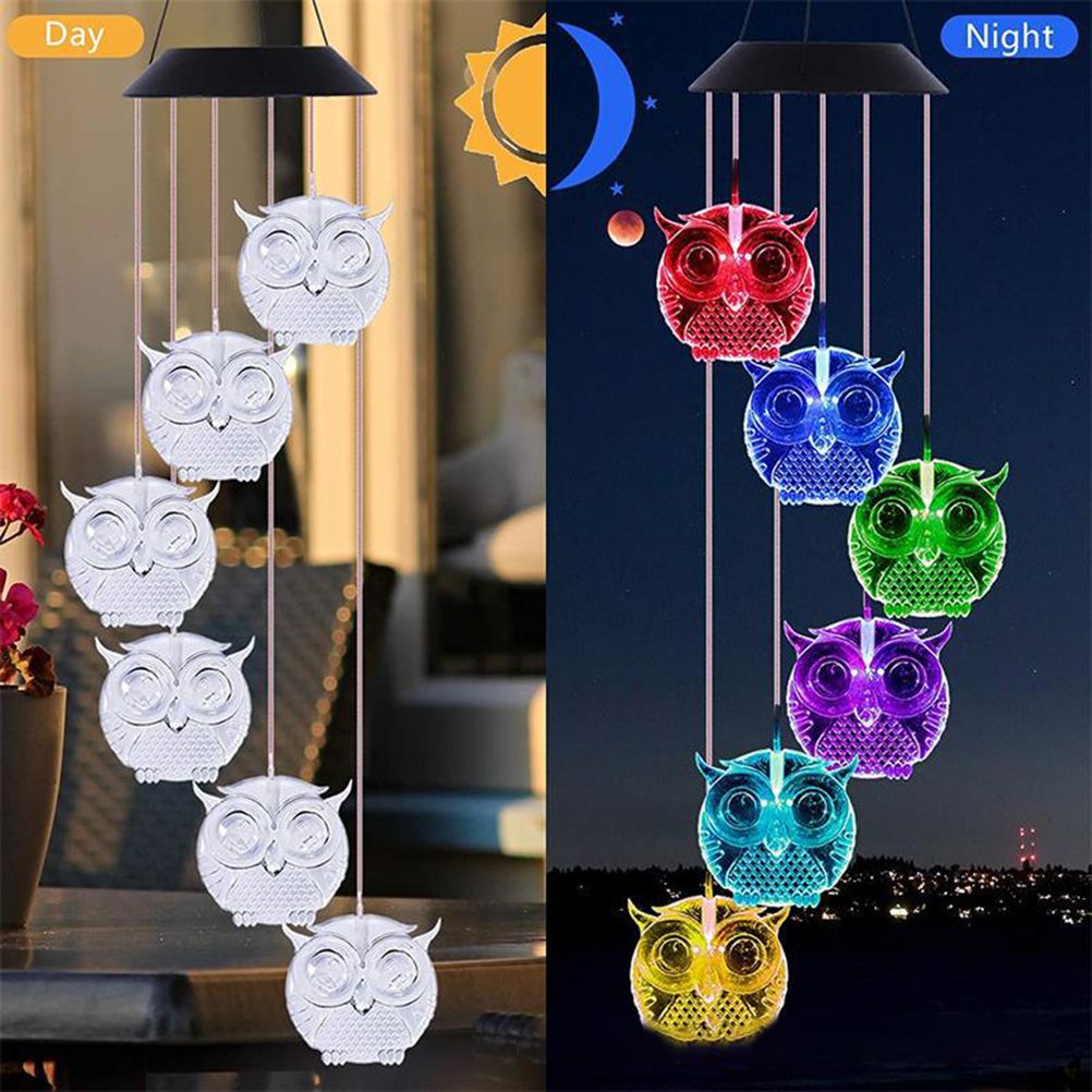 Owl Solar Wind Chime Light Waterproof Color Changing Outdoor Solar Garden view 9