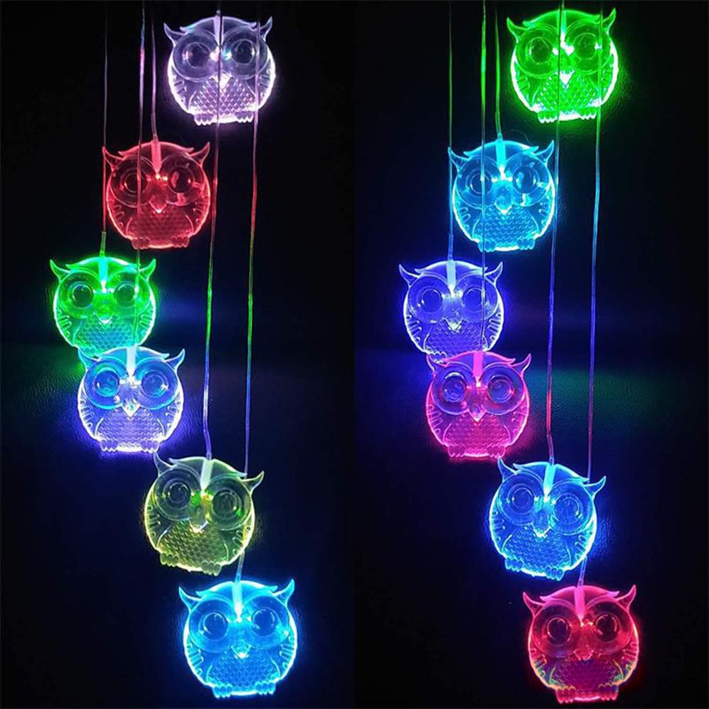 Owl Solar Wind Chime Light Waterproof Color Changing Outdoor Solar Garden view 12