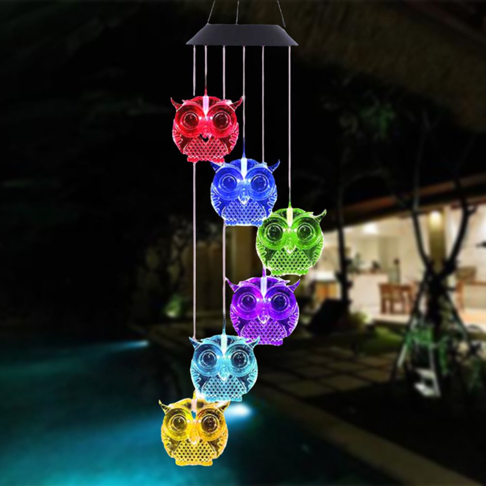 Owl Solar Wind Chime Light Waterproof Color Changing Outdoor Solar Garden view 14