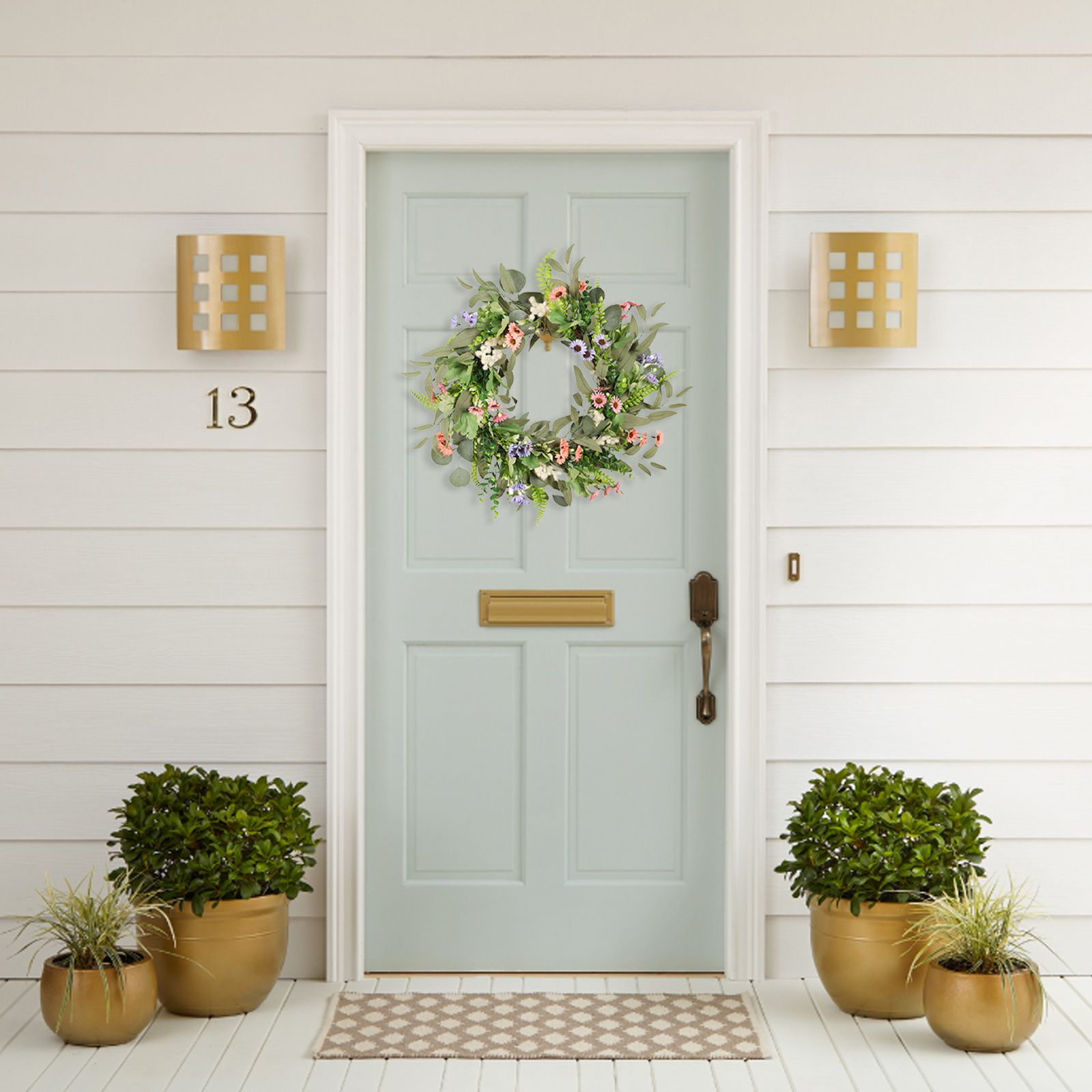 Simulation Flower Wreath Eucalyptus Daisy Wreath Wedding Home Decoration view 11