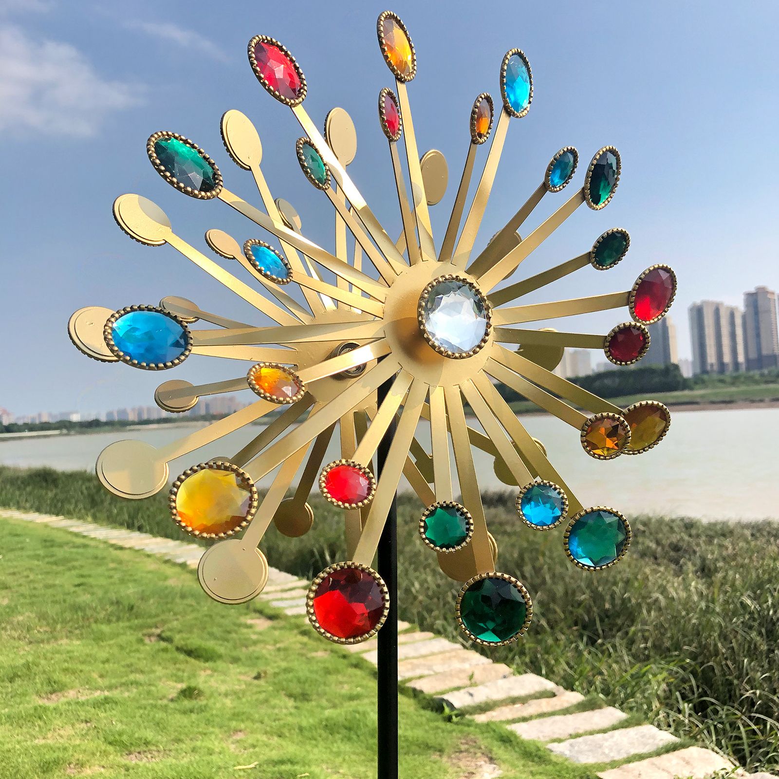 Windmills Metal Bright Colors Lighthouse Decoration Art Wind Sculpture for view 4