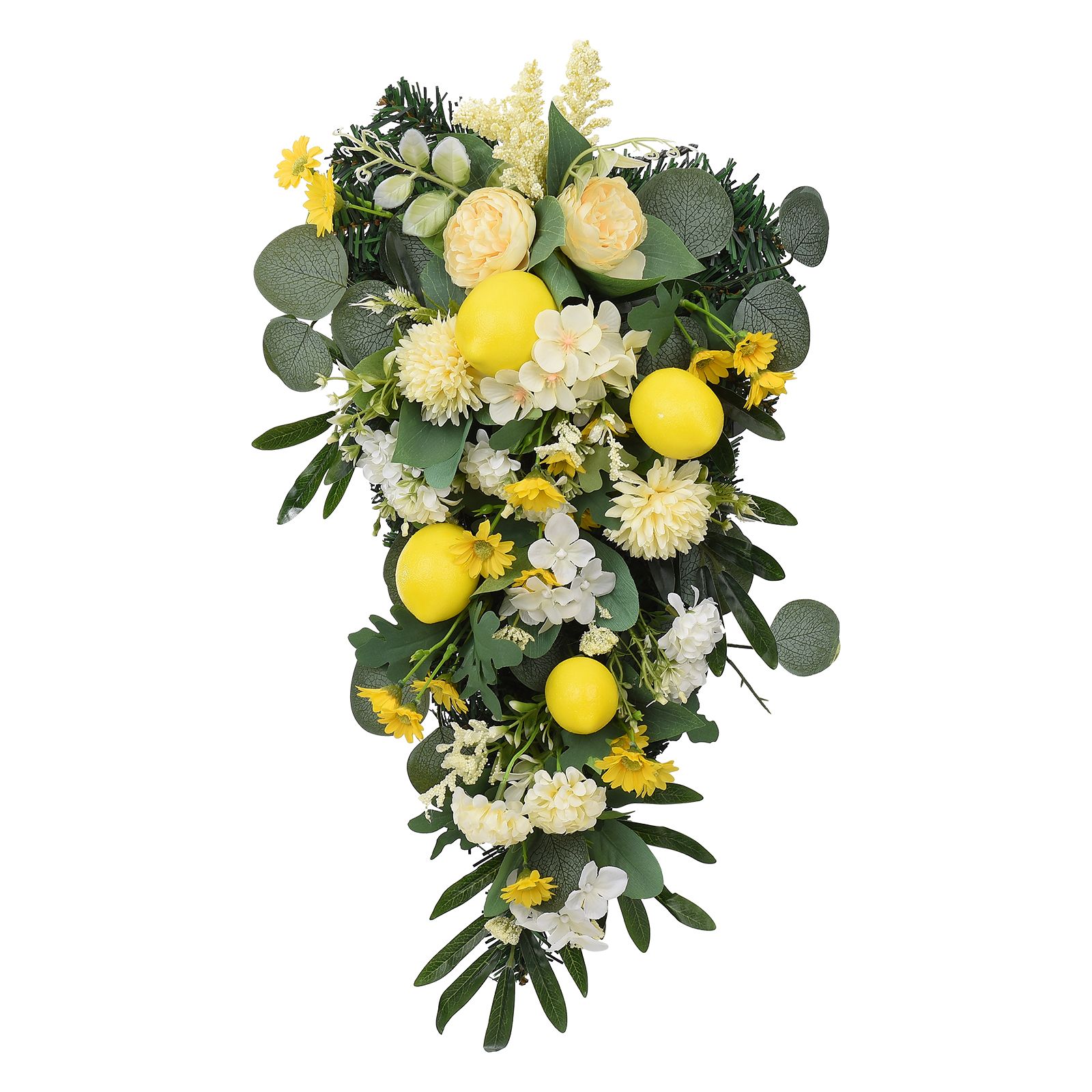 Spring Lemon Wreath Artificial Lemon Teardrop Wreath with Peony Flowers Green view 15