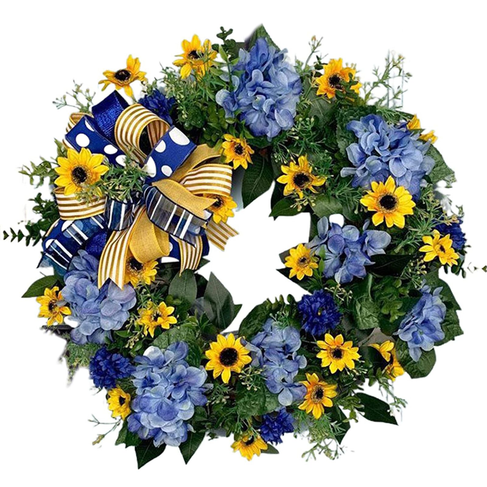 Blue and Yellow Wreaths Flower Garland Front Door view 2