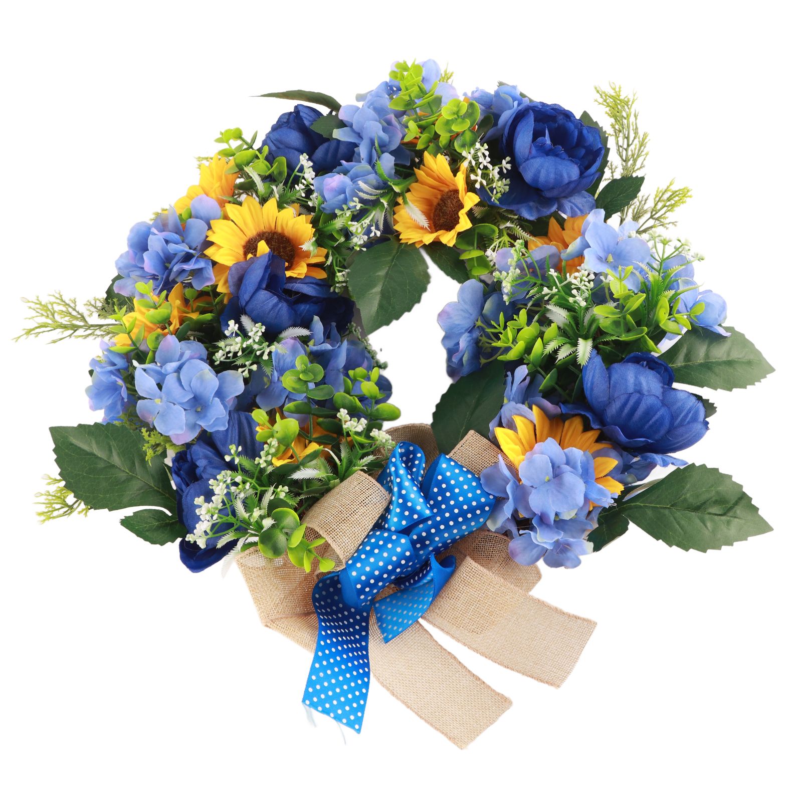 Blue and Yellow Wreaths Flower Garland Front Door view 5