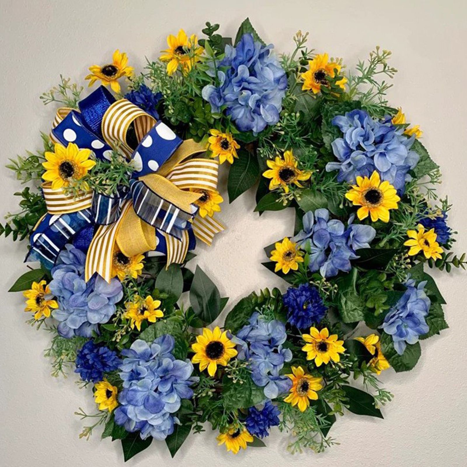 Blue and Yellow Wreaths Flower Garland Front Door view 6