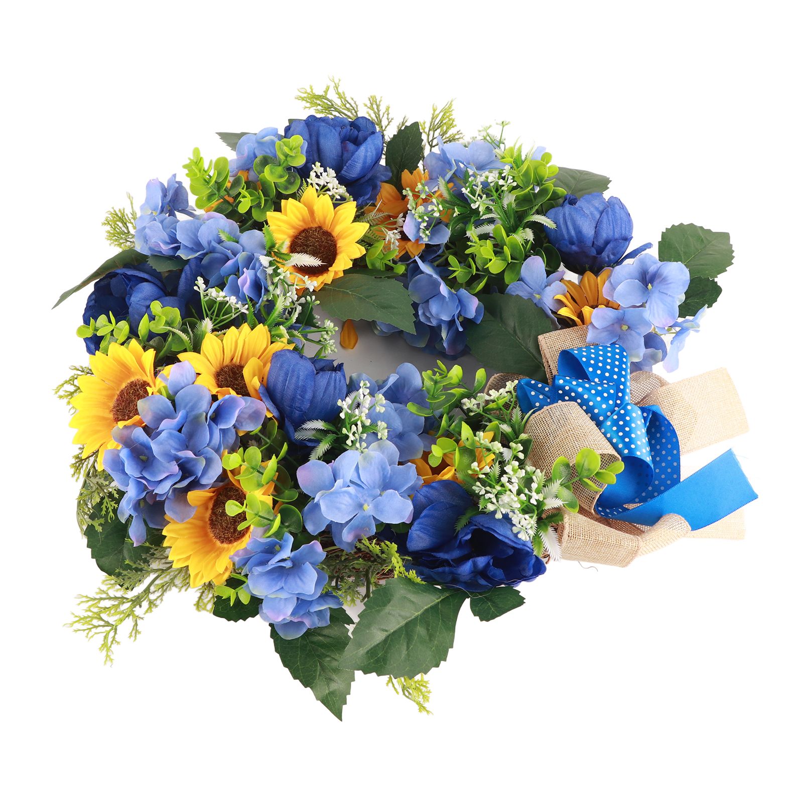 Blue and Yellow Wreaths Flower Garland Front Door view 11