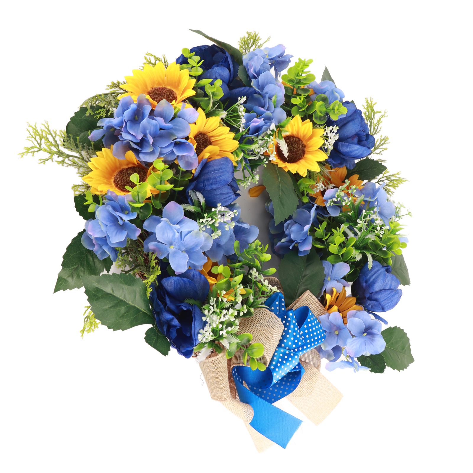 Blue and Yellow Wreaths Flower Garland Front Door view 15