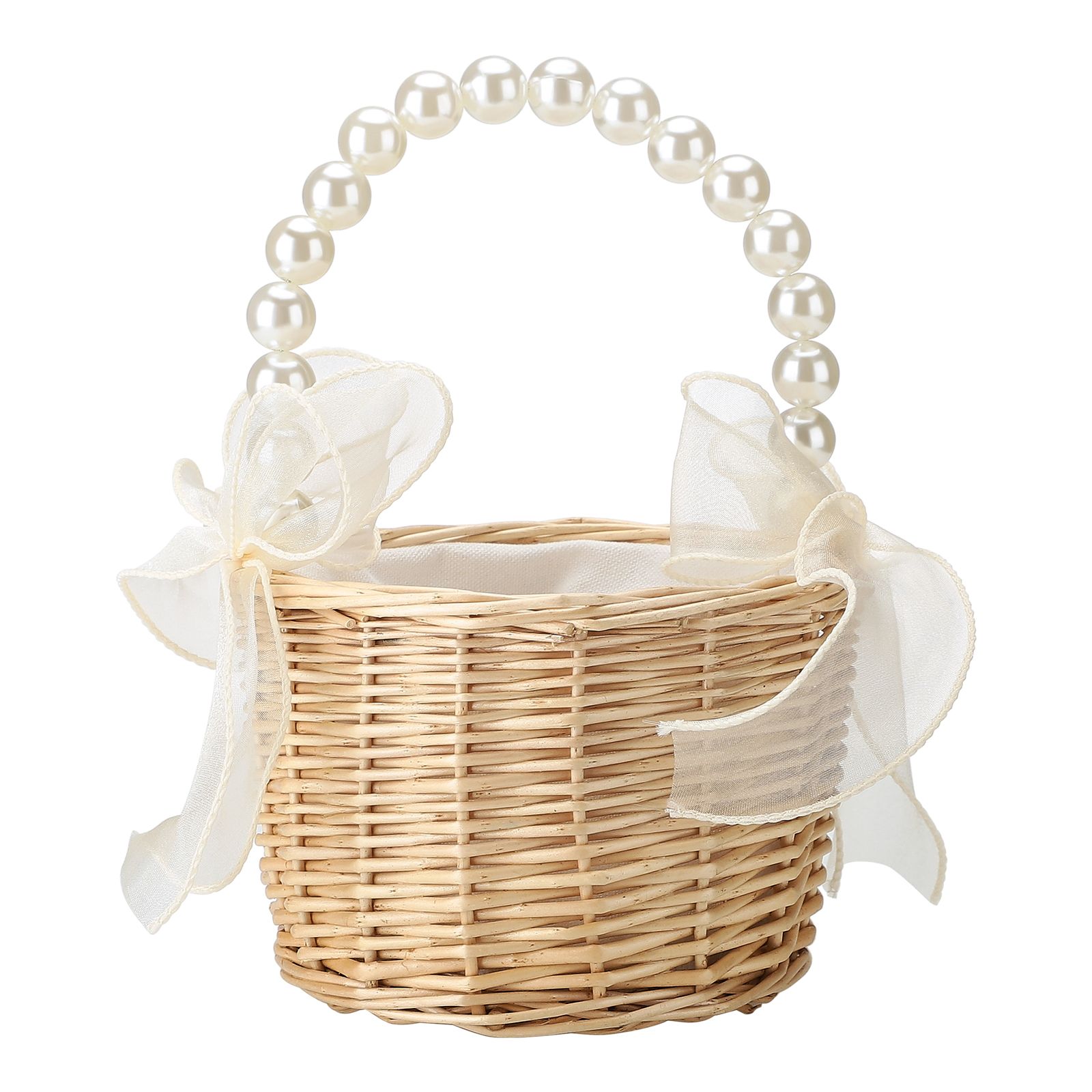 2pcs Pearl Carrying Basket Brown Rattan Small Pearl Handle Flower Basket for view 3