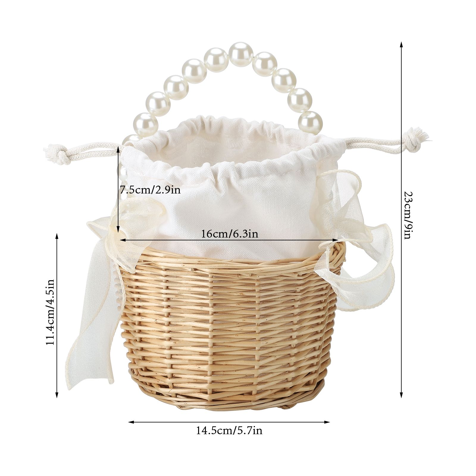 2pcs Pearl Carrying Basket Brown Rattan Small Pearl Handle Flower Basket for view 4