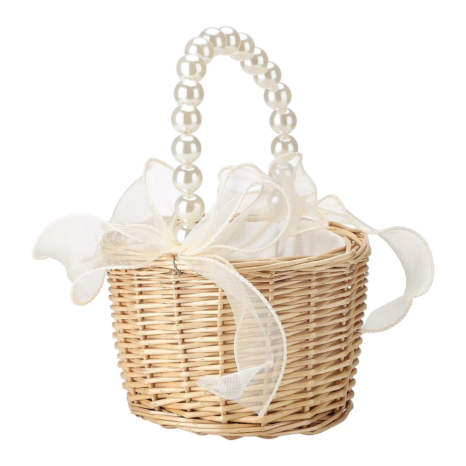 2pcs Pearl Carrying Basket Brown Rattan Small Pearl Handle Flower Basket for view 6