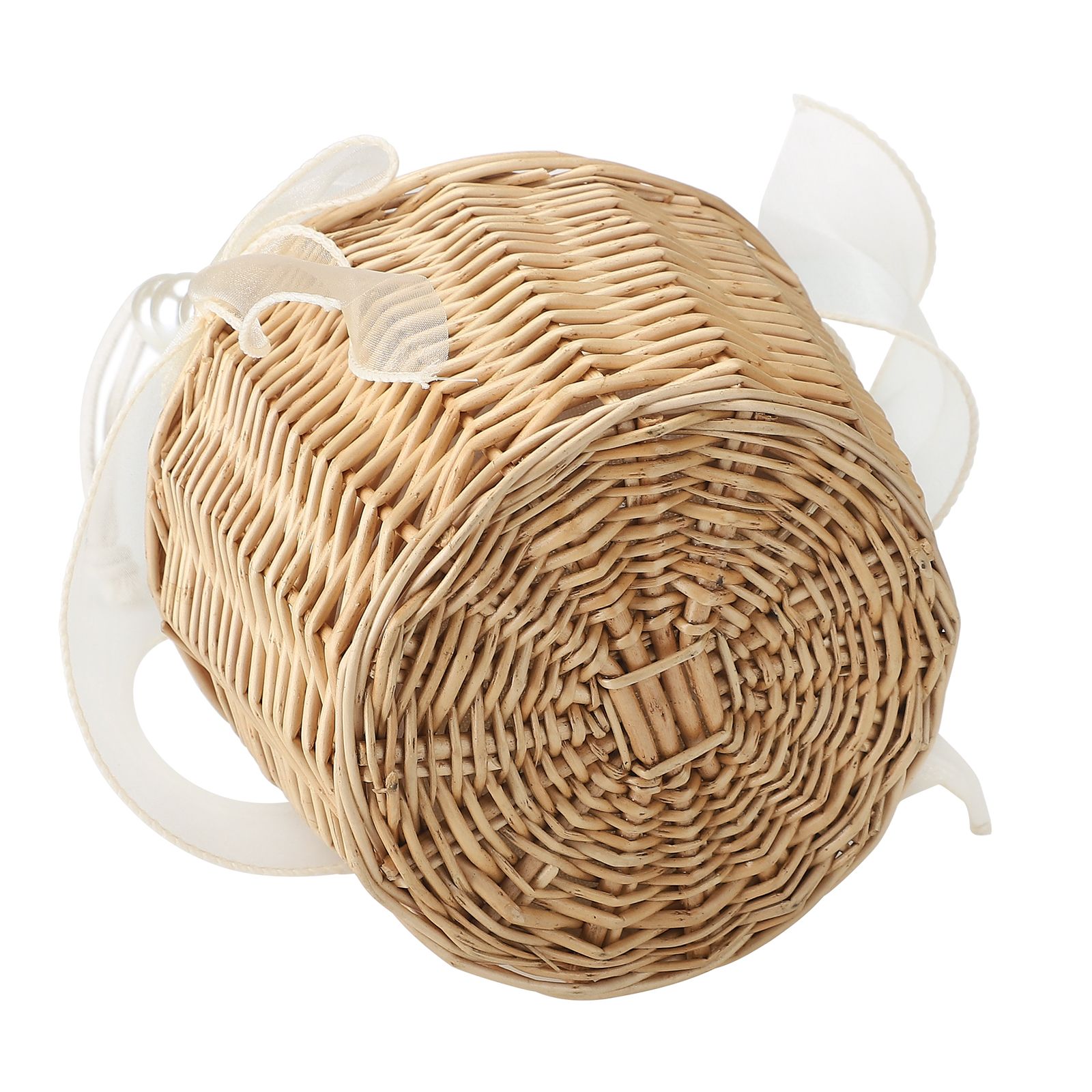 2pcs Pearl Carrying Basket Brown Rattan Small Pearl Handle Flower Basket for view 7