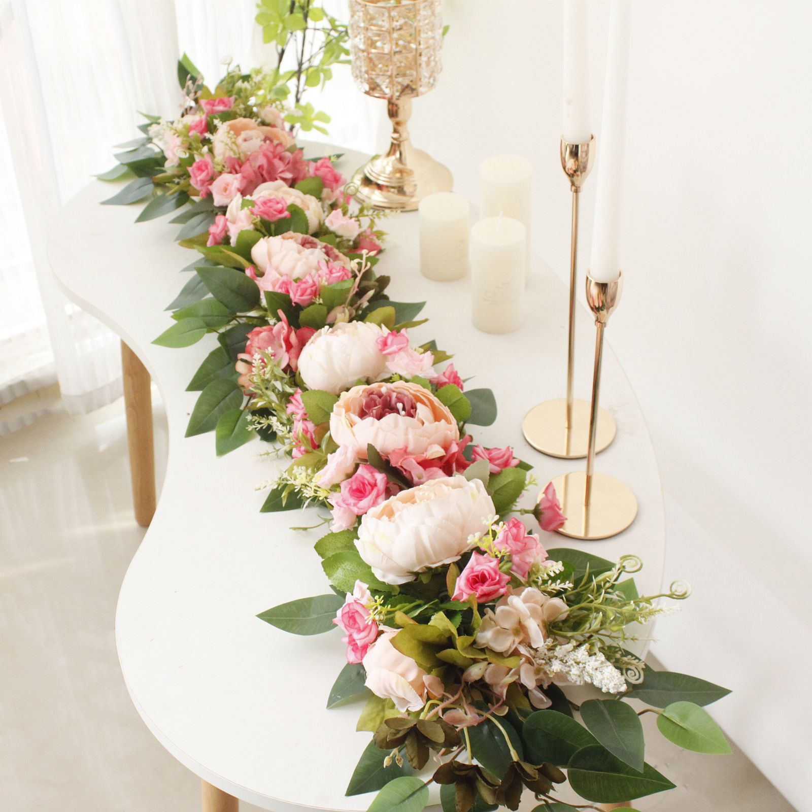 2PCS Set Artificial Wedding Arch Flowers Kit Flower Swag Wedding Arch Decor view 4