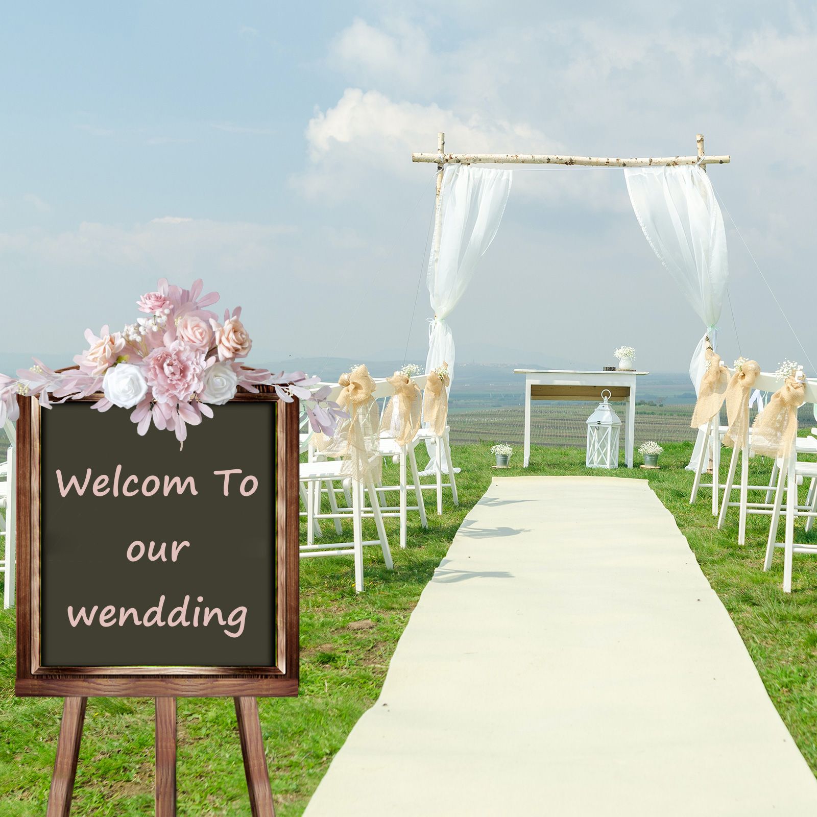 Artificial Flower Swag 60 x 25cm Silk Cloth Wedding Welcome Sign Floral Decoration view 5