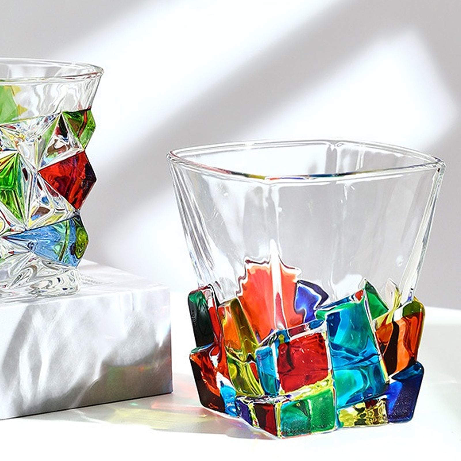 2PCS Whiskey Glass Multicolor 320ml Short Drinking Glass for Home view 5