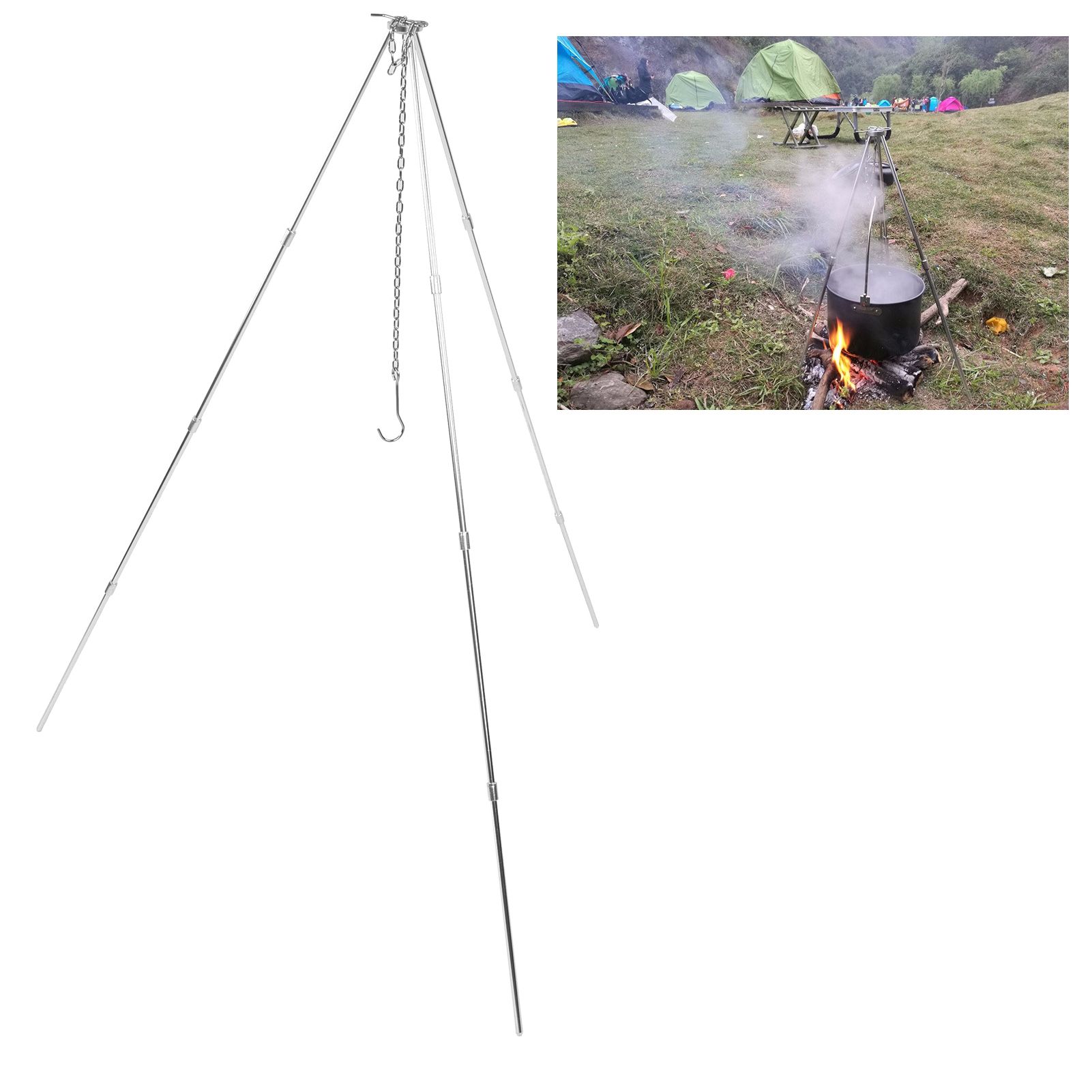 4 Section Campfire Tripod Portable Aluminum Alloy Hanging Pot Tripod for Outdoor view 11