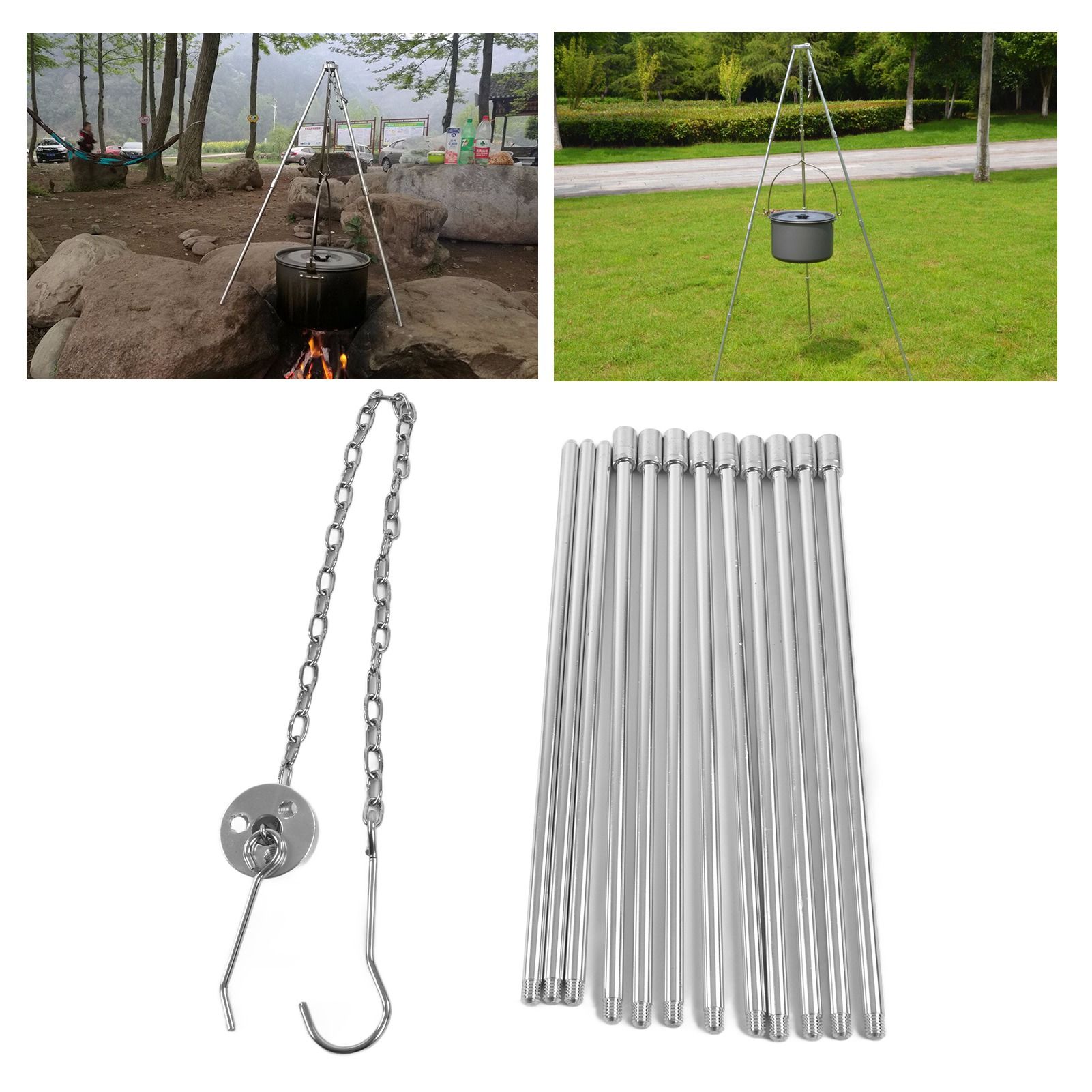 4 Section Campfire Tripod Portable Aluminum Alloy Hanging Pot Tripod for Outdoor view 12