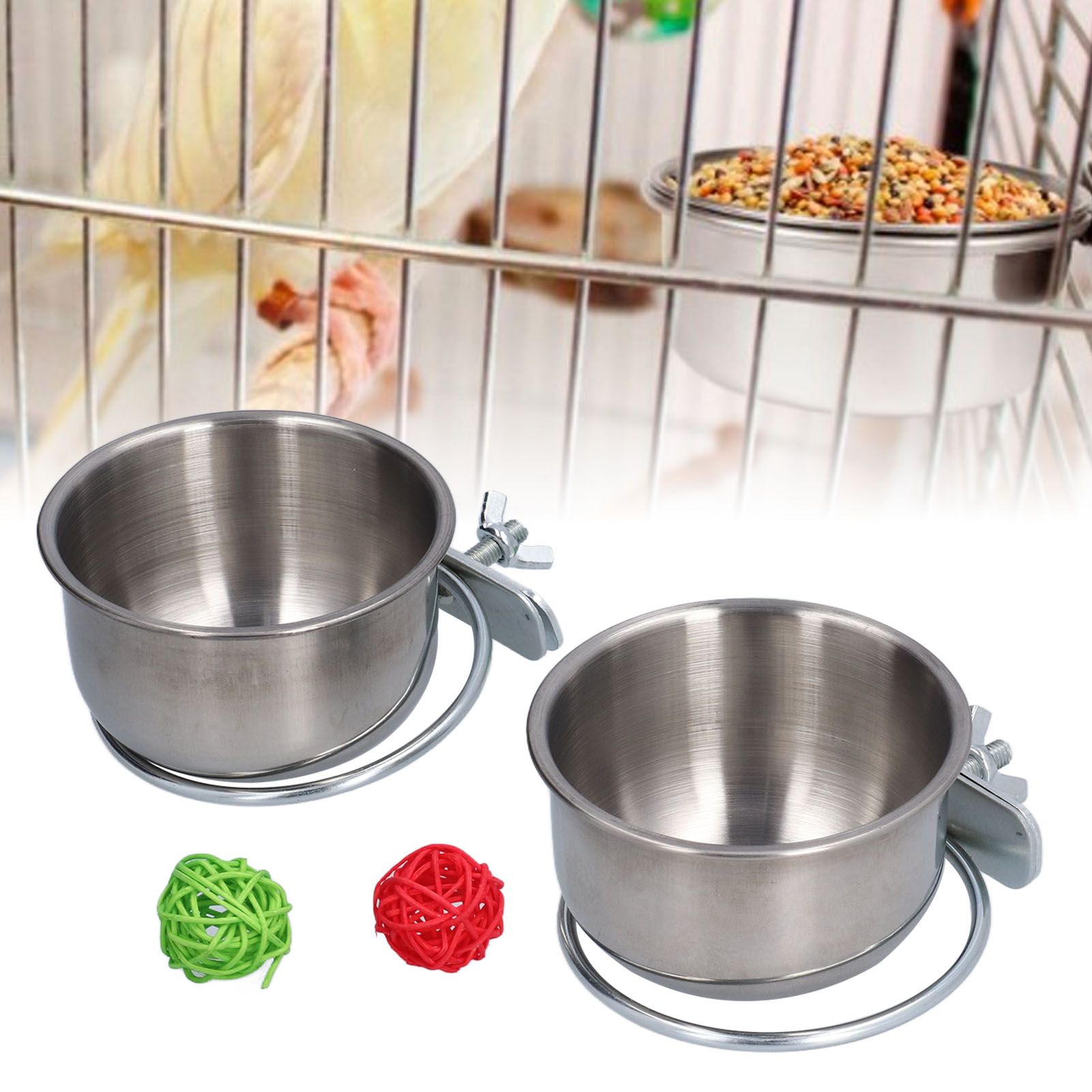 Stainless Steel Parrot Feeding Bowl with Rattan Ball for Hamster Small Animals view 11
