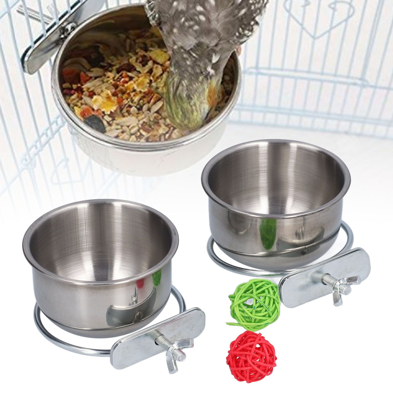 Stainless Steel Parrot Feeding Bowl with Rattan Ball for Hamster Small Animals view 12