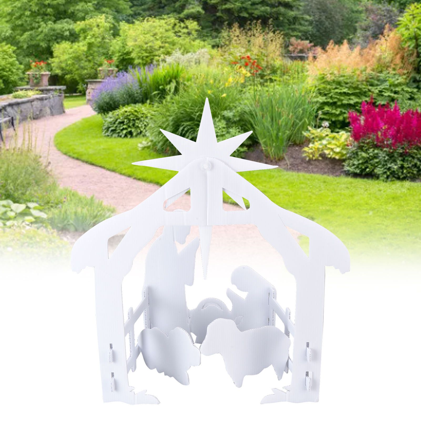 44x27x5cm Christmas Jesus Scene White PP Hollow Board Outdoor Nativity Scene view 12