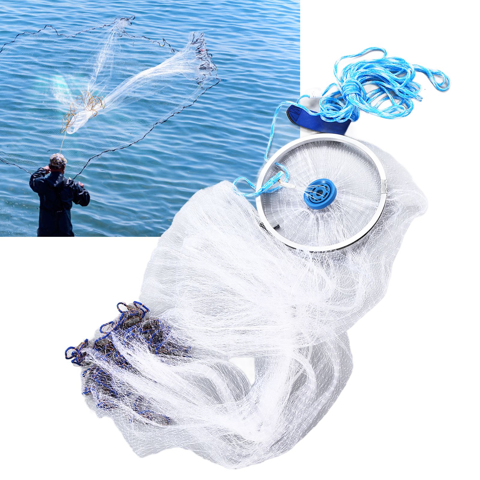 Bait Net American Style Aluminum Ring Monofilament Manual Lightweight Throw view 11