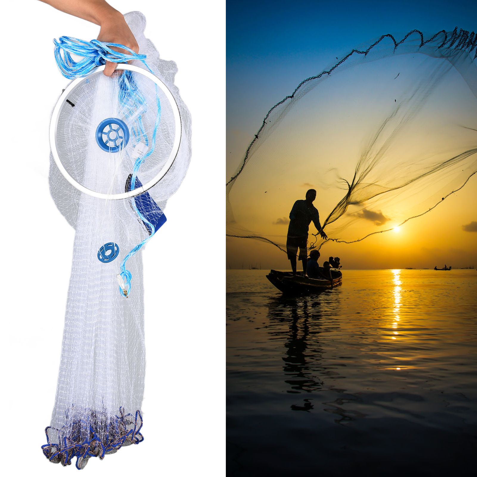 Bait Net American Style Aluminum Ring Monofilament Manual Lightweight Throw view 12