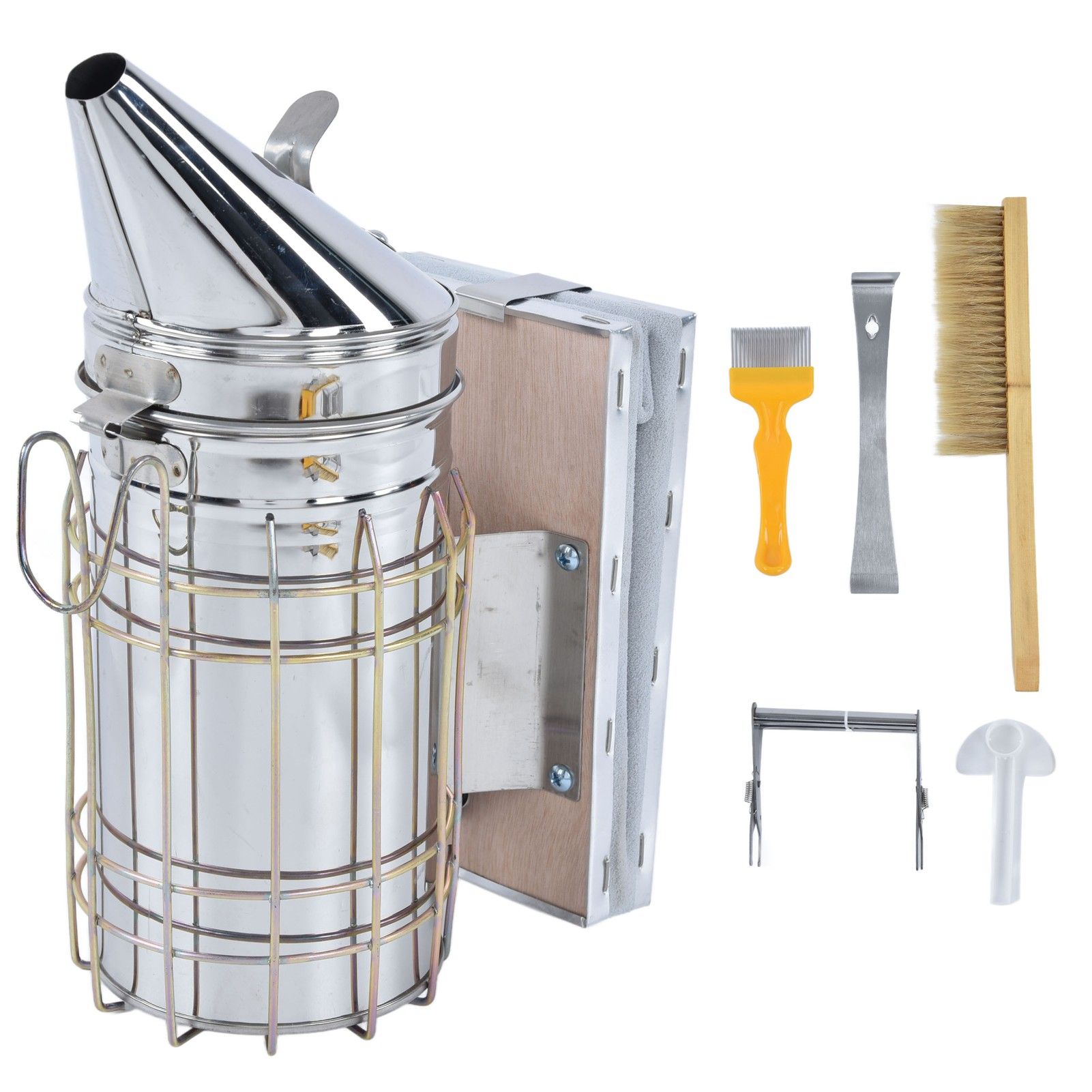 6Pcs/Set Beekeeping Starter Kit Beehive Smoker Frame Grip Uncapping Fork Bee