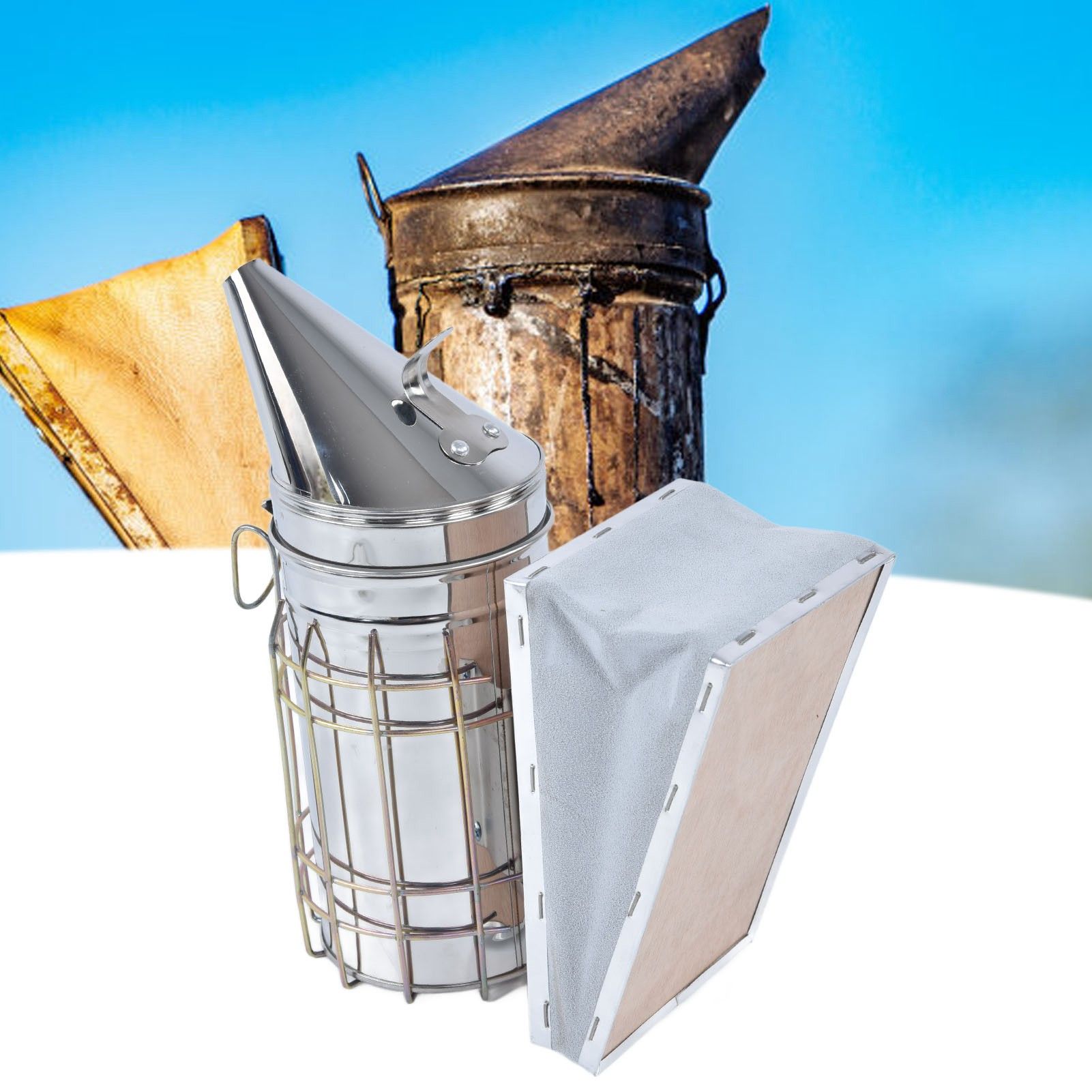 6Pcs/Set Beekeeping Starter Kit Beehive Smoker Frame Grip Uncapping Fork Bee view 12
