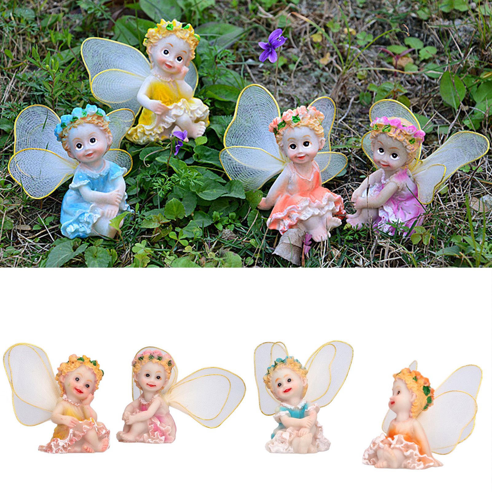 4Pcs Flower Fairies Figurines Garden Home Ornament Fairy Figures Resin Craft view 11