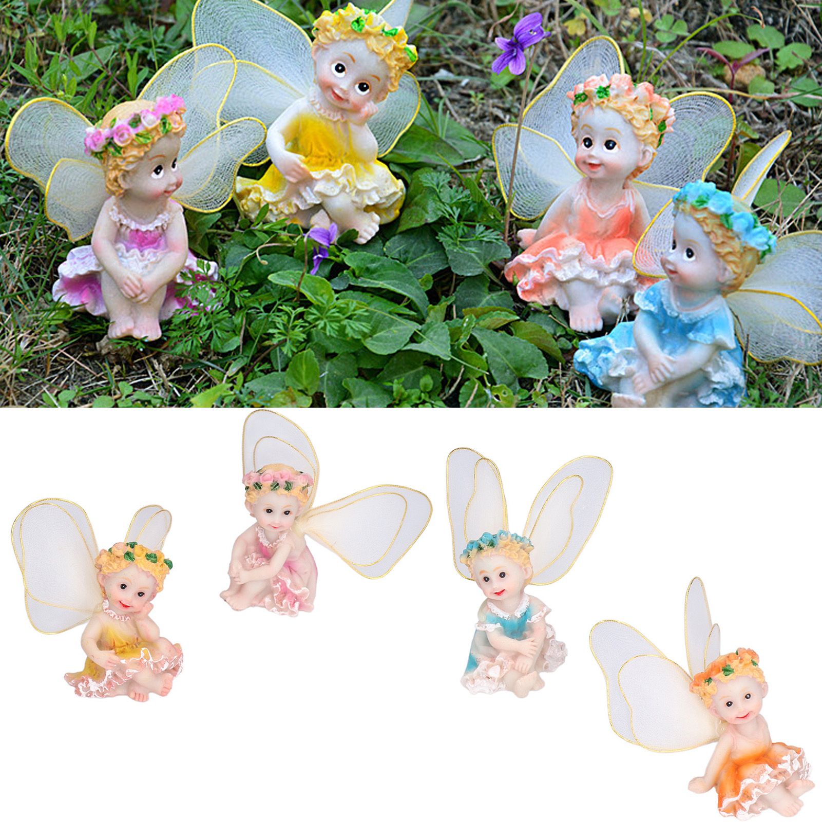 4Pcs Flower Fairies Figurines Garden Home Ornament Fairy Figures Resin Craft view 12