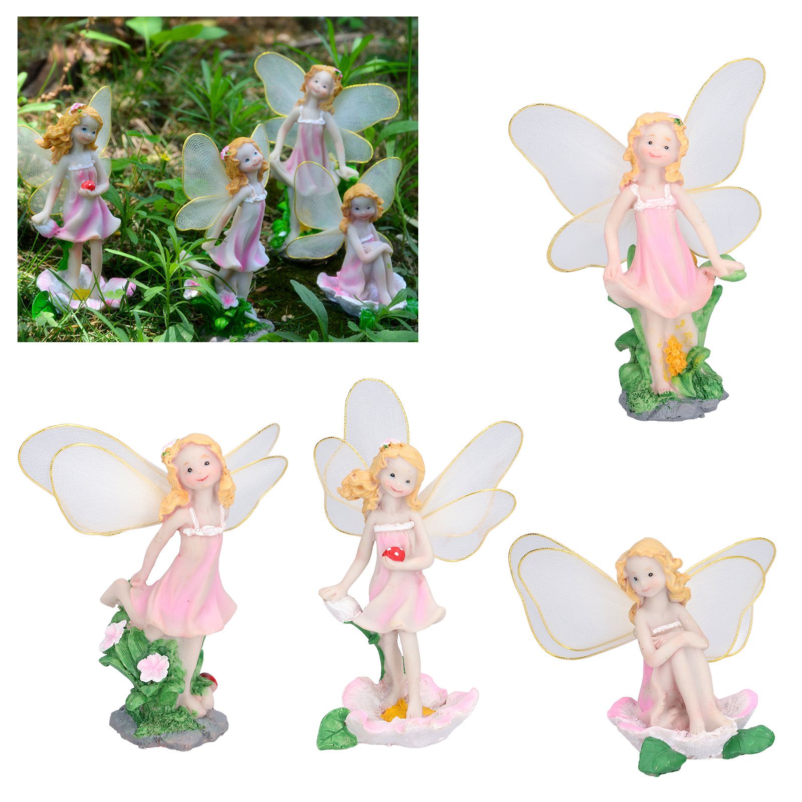 4Pcs Flower Fairies Figurines Statue Garden Home Ornament Resin Model view 12