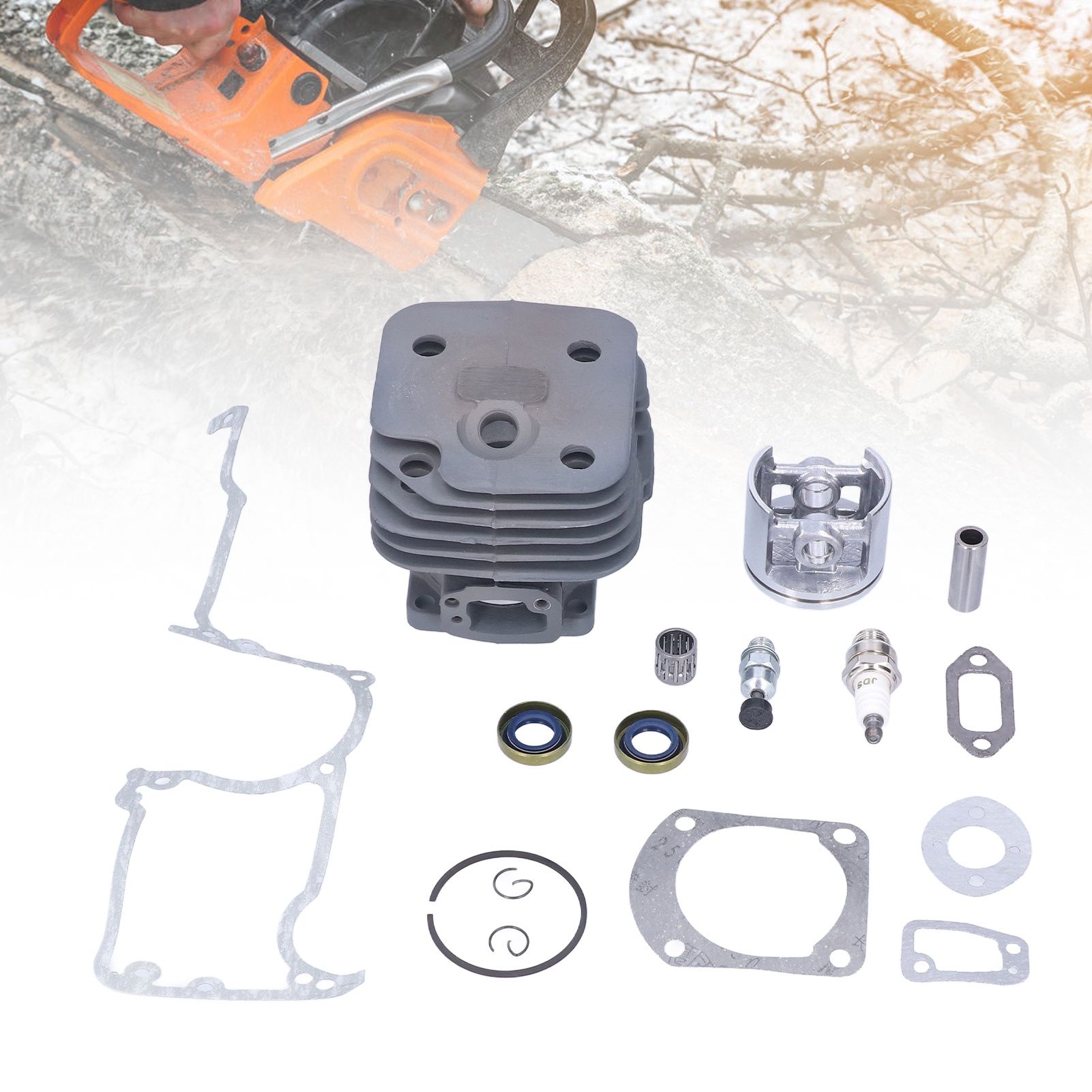 Chainsaw Cylinder Piston Kit Relief Valve Spark Plug 52mm Fit for Husqvarna 61 view 12