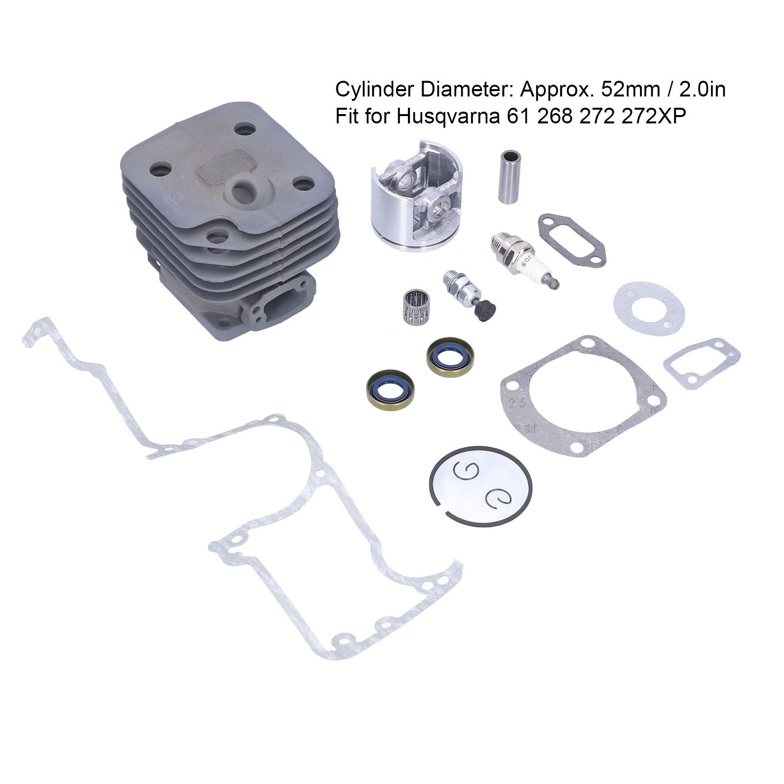 Chainsaw Cylinder Piston Kit Relief Valve Spark Plug 52mm Fit for Husqvarna 61 view 15
