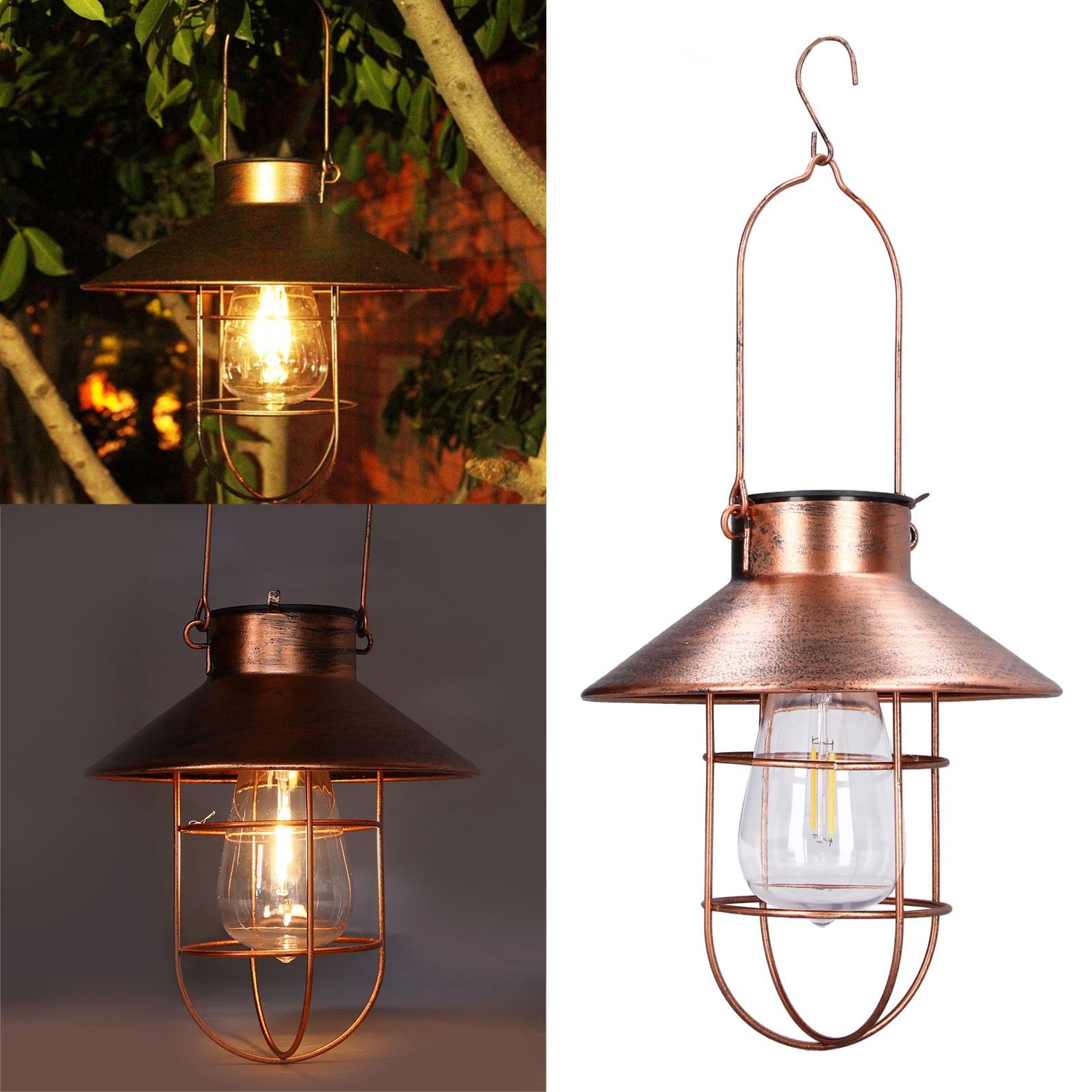 Solar Hanging Light Decorative Iron Frame LED Outdoor Retro Lantern for Garden view 11