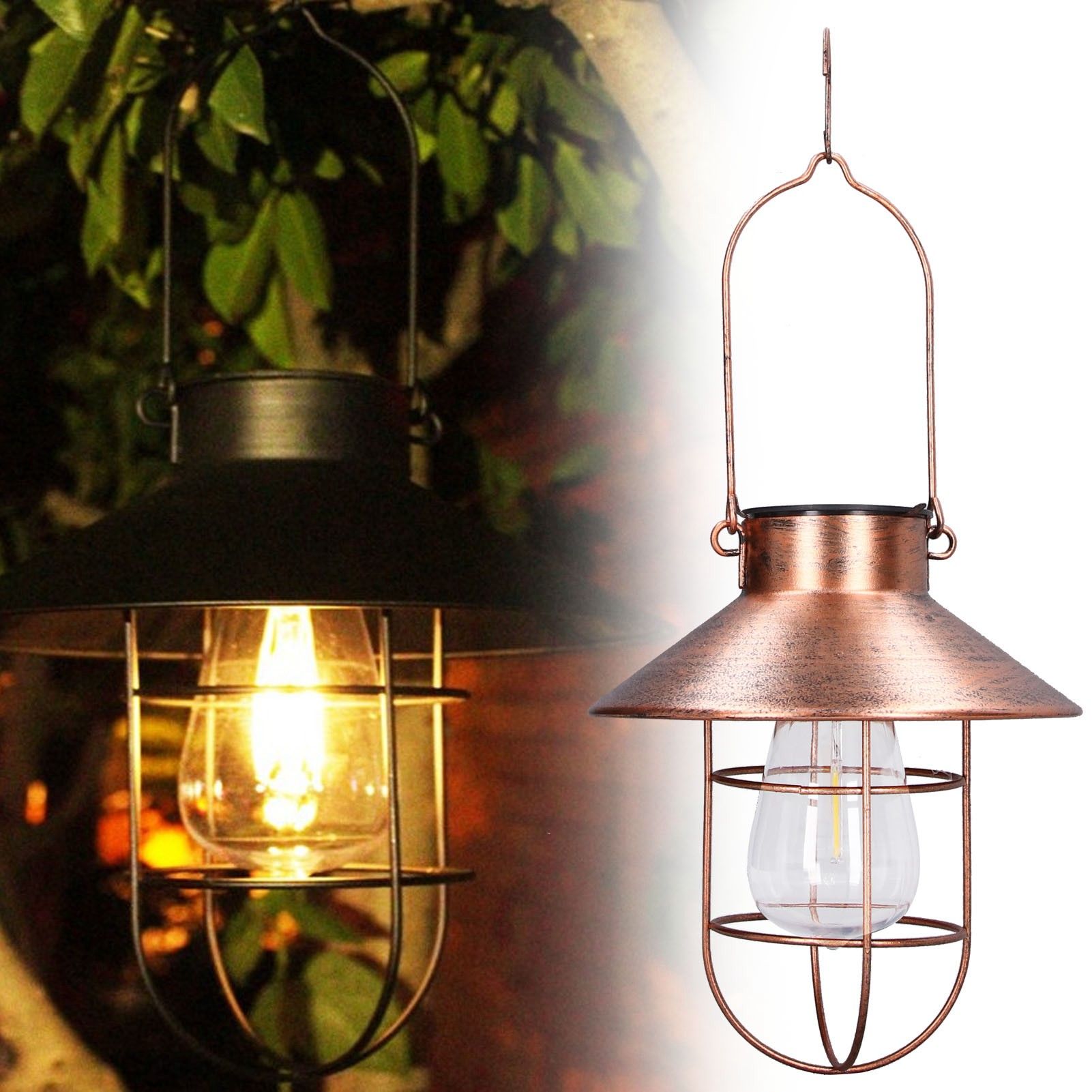 Solar Hanging Light Decorative Iron Frame LED Outdoor Retro Lantern for Garden view 12