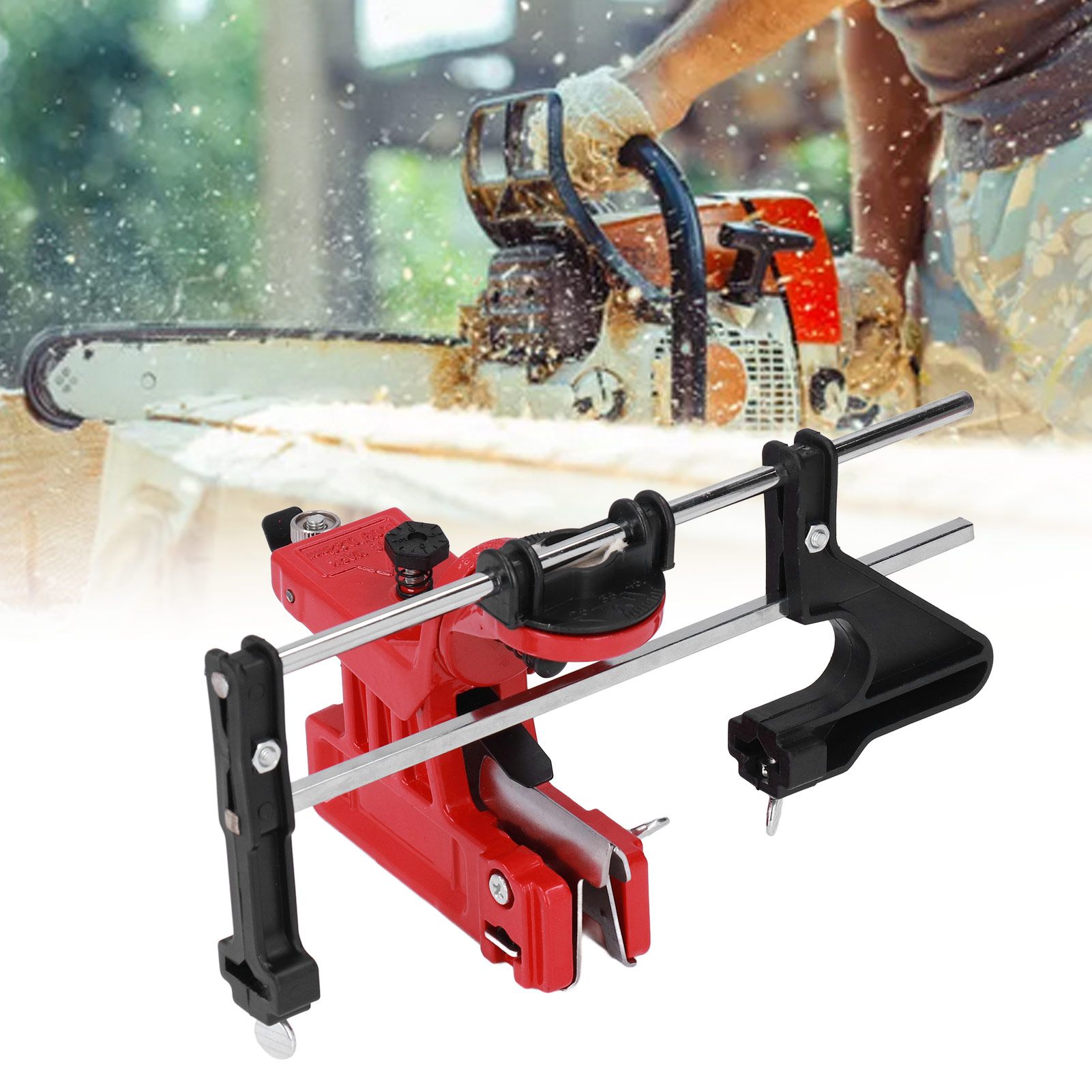 Chain Sharpener Sharpening Stone Guide Bracket Adjustable Steel Red Rustproof view 12