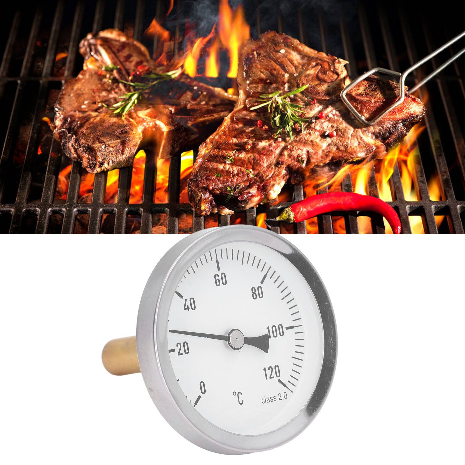63mm Dial Thermometer Barbecue Pointer Type Thermometer 0‑120°C Bimetallic view 11