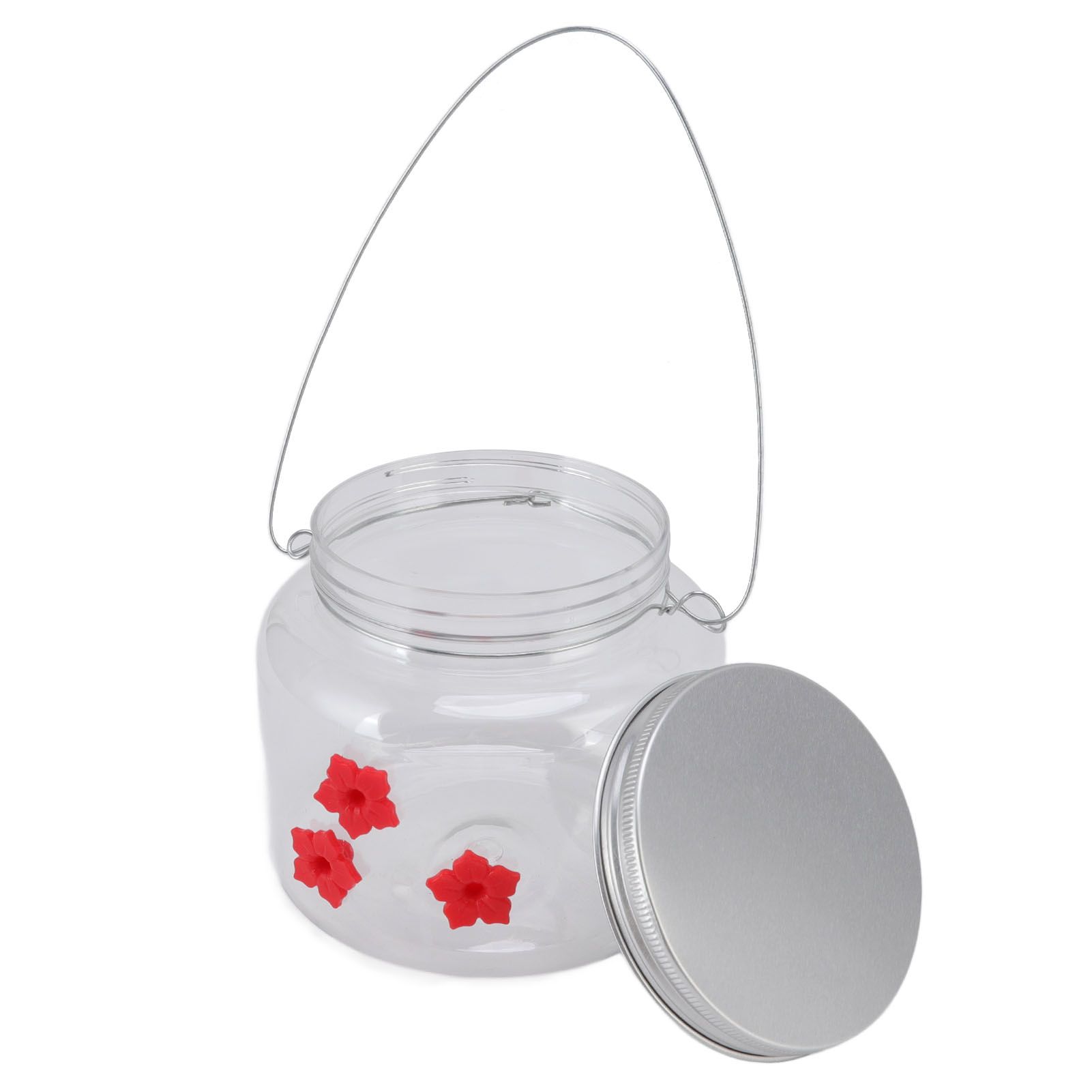 Hanging Bird Feeder 475ml Unique Red Flowers Design 3 Feeding Ports Wide view 7