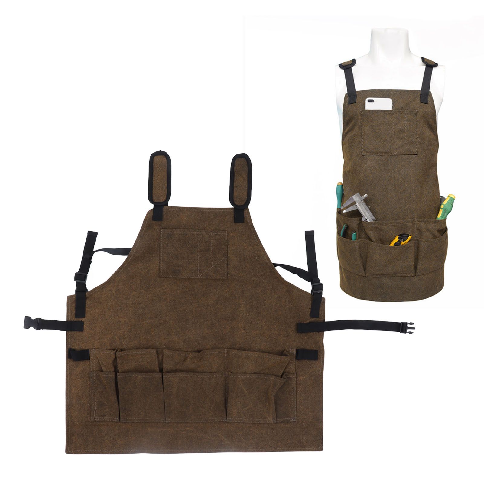 Woodworking Shop Apron Large Capacity Pocket Adjustment Shoulder Straps Waxed view 11