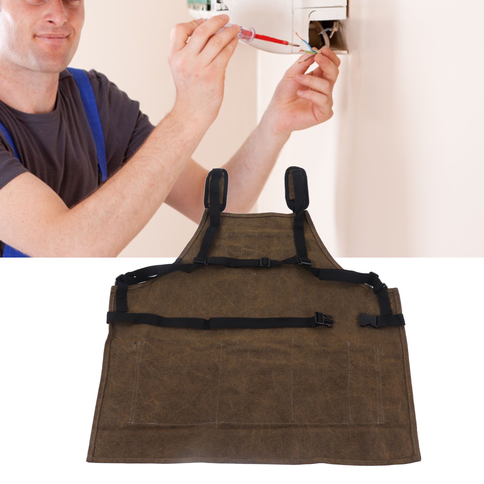Woodworking Shop Apron Large Capacity Pocket Adjustment Shoulder Straps Waxed view 12